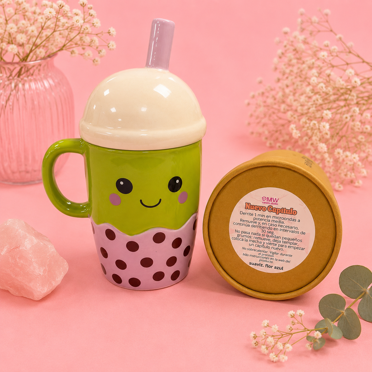 Vela Kawaii con aroma a Smoothie de pepino + Recarga de Limón y nata (720 gr)